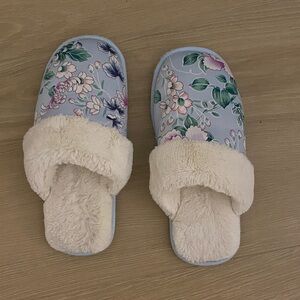 Floral Plush-Lined Women's Slippers - Light Blue